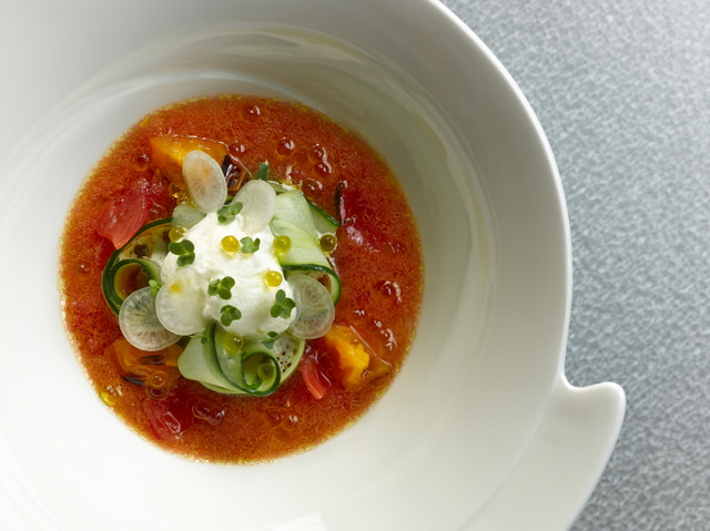 James has been developing new dishes ready for the launch. Here's a Tomato Gazpacho.